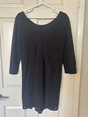 Sezane Black Crochet Long Sleeve Dress